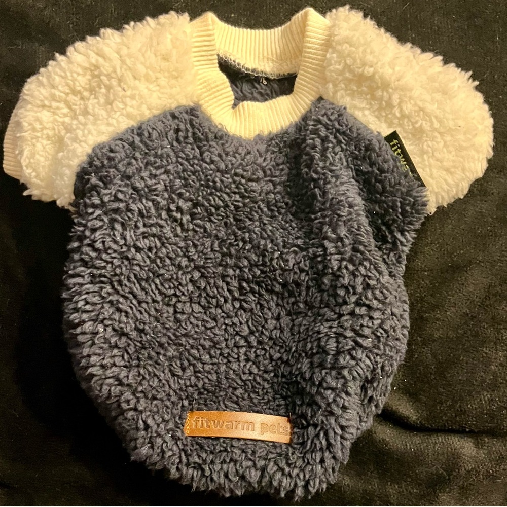 Warm Cozy Blue and Cream Dog Sweater